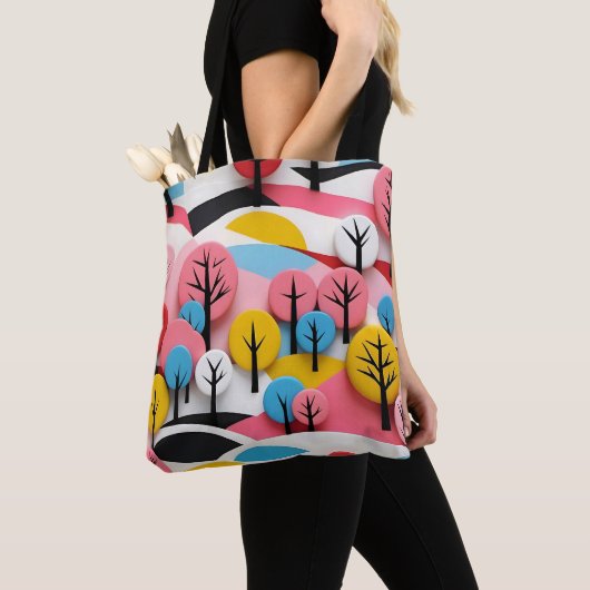 Tote Bag Vibrant Geometric Forest (De près)