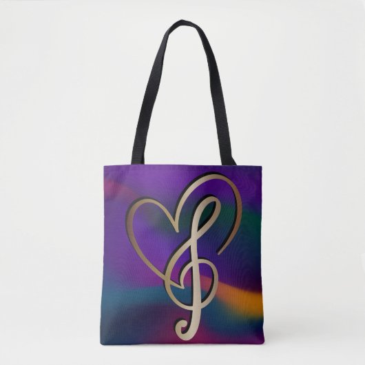 Tote Bag Vibrant I Love Heart Gold Music Note (Devant)