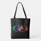 Tote Bag Vibrant infinity with rainbow butterfly on black (Dos)