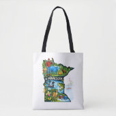 Tote Bag Vibrant Minnesota State Map-Paul Bunyan/Northwoods (Devant)