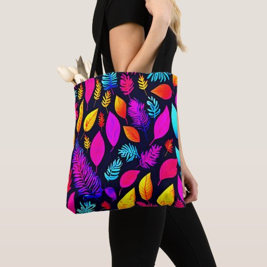 Tote Bag Vibrant Néon Foliage : Captivant Motif Feuille (De près)