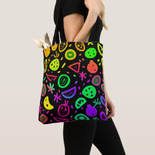 Tote Bag Vibrant Neon Fruits Motif Art