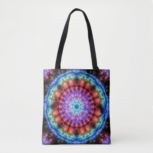 Tote Bag Vibrant Tie Dye Kaleidoscope Rainbow Mandala (Devant)