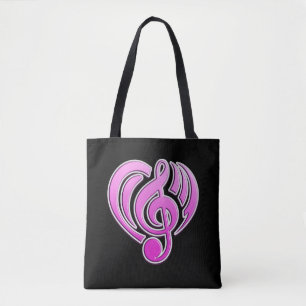 Tote Bag Vibrations Amour musical Coeur rose Note DJ
