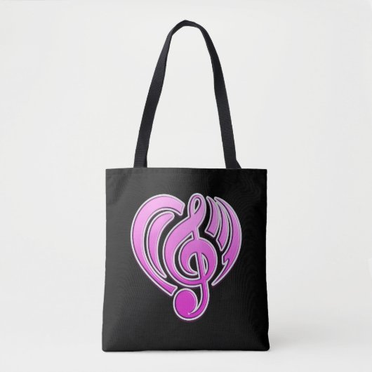 Tote Bag Vibrations Amour musical Coeur rose Note DJ (Devant)