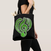 Tote Bag Vibrations Amour Musical Coeur Vert Musique Note D (De près)