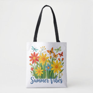 Tote Bag Vibrations d'été Floral avec Papillons