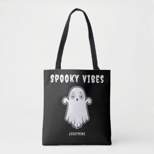Tote Bag Vibrations Effrayantes Fantôme Avec Nom Personnali