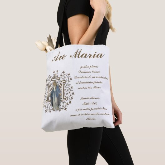 Tote Bag Vierge catholique Marie Ave Maria en latin (De près)