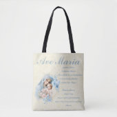 Tote Bag Vierge catholique Marie Jésus Bleu Floral Ave Mari (Devant)