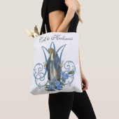 Tote Bag Vierge religieuse Marie Croix bleu Fleurs (De près)