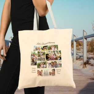 Tote Bag Vies beaux moments 11 Photo Collage initial
