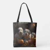 Tote Bag Vieux anglais Sheepdog Chiot Chiot Automne Citroui (Dos)