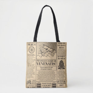 Tote Bag Vieux journal vintage. Retro newsprint avec texte
