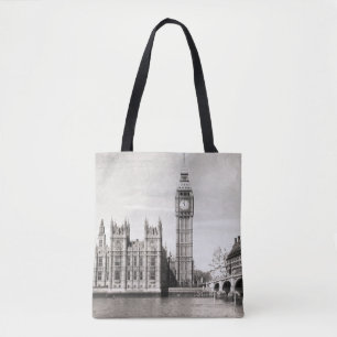 Tote Bag Vieux Londres, noir et blanc.