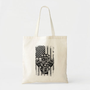 Tote Bag Vieux Piston de Voiture de Muscle de Drapeau Améri