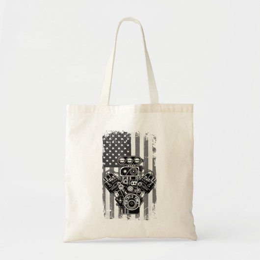 Tote Bag Vieux Piston de Voiture de Muscle de Drapeau Améri (Devant)