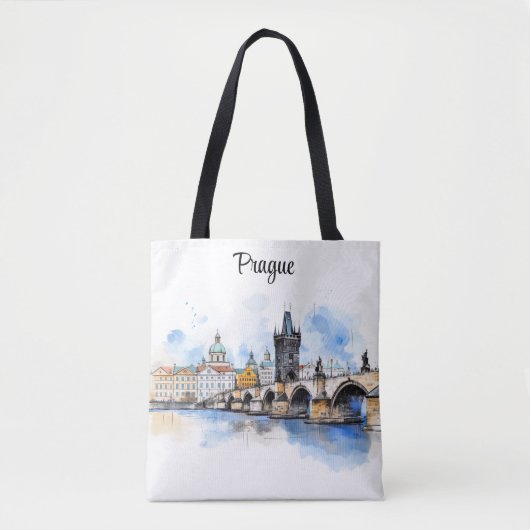 Tote Bag Vieux Prague, aquarelle du pont Charles (Devant)