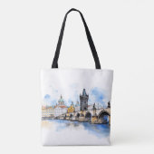 Tote Bag Vieux Prague, aquarelle du pont Charles (Dos)