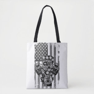 Tote Bag Vieux Véhicule Musclé Piston Drapeau Américain Drô
