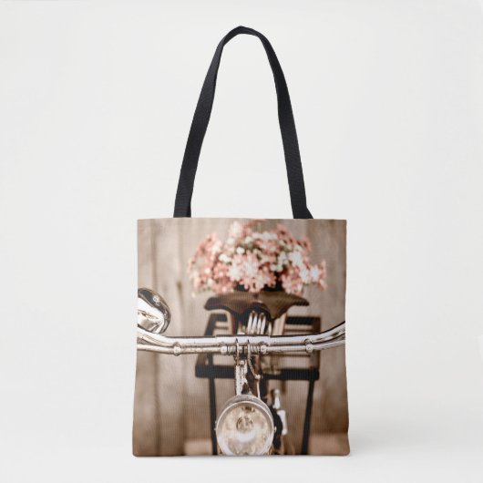 Tote Bag Vieux vélo et fleurs flou dans le processus arrièr (Devant)
