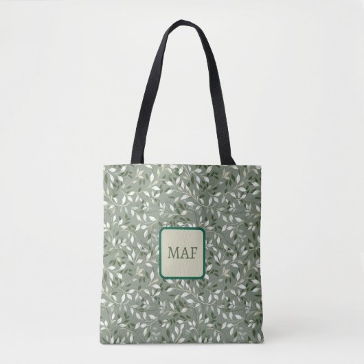 Tote Bag Vignes Botaniques Florales Vertes Monogramme (Devant)