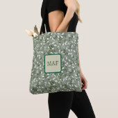 Tote Bag Vignes Botaniques Florales Vertes Monogramme (De près)