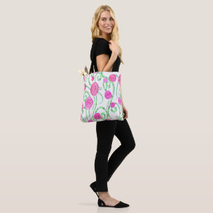 Tote Bag Vignes vert et rose
