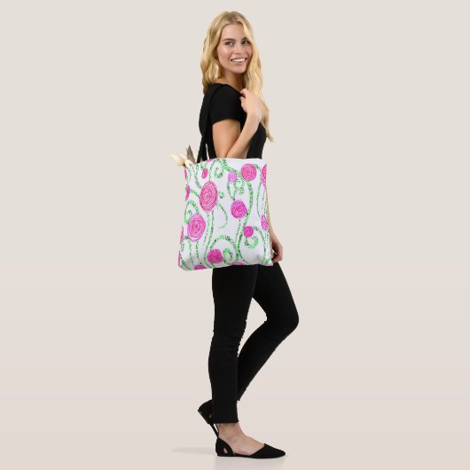 Tote Bag Vignes vert et rose (Sur le modèle)