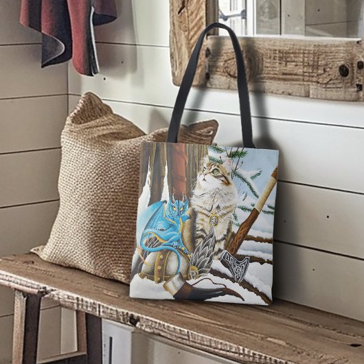 Tote Bag Viking Cat Blue Dragon