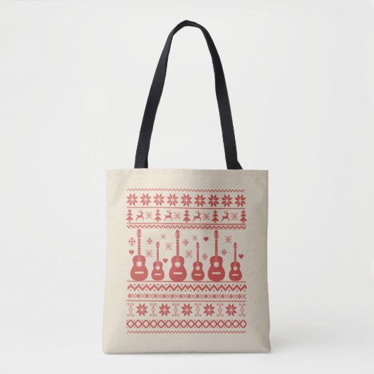 Tote Bag Vilain joyeux pull de Noël guitare acoustique (Devant)