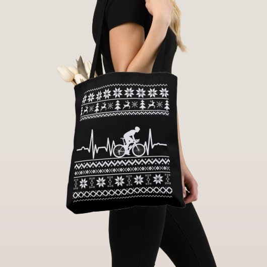 Tote Bag Vilain pull Joyeux Noël à vélo (De près)