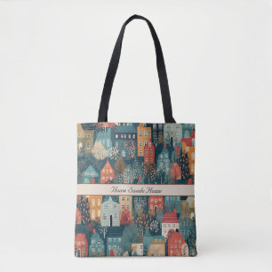 Tote Bag Village Cozy Hygge Art Populaire Nordique, personn