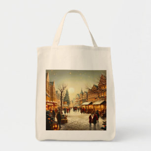 Tote Bag Village de Noël hivernal vintage enneigé