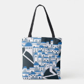 Tote Bag Village de Santorin motif en blanc et bleu (Dos)