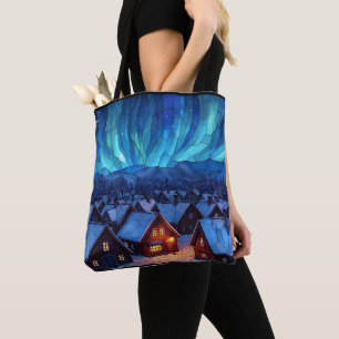 Tote Bag Village d'hiver en vitrail panoramique