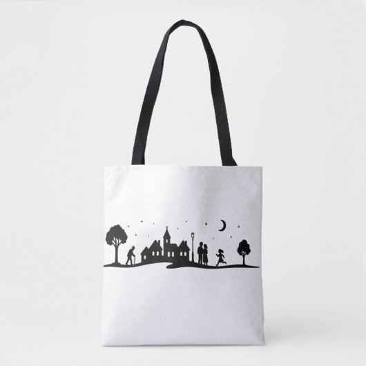 Tote Bag Village paisible La nuit Silhouette Scène (Devant)