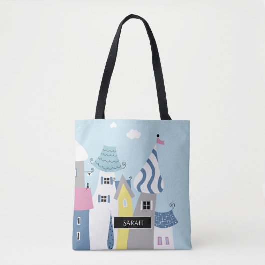 Tote Bag Ville de bord de la mer de vacances illustrée (Devant)