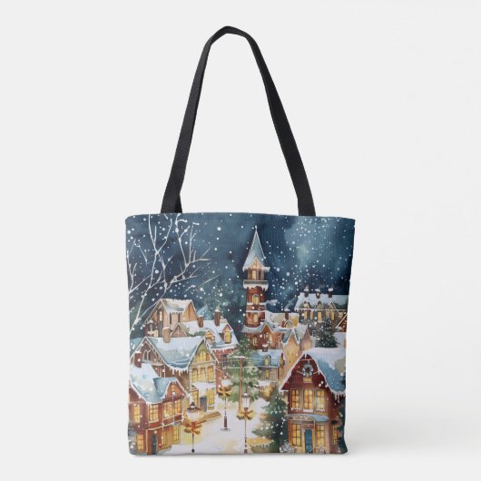 Tote Bag Ville de Noël illustrative dans la neige (Dos)