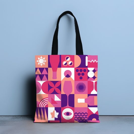 Tote Bag Vin rose violet rétro Bauhaus Motif