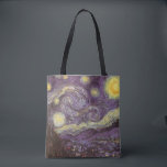 Tote Bag Vincent van Gogh - La Nuit étoilée<br><div class="desc">La Nuit étoilée (1889) de Vincent van Gogh est une peinture à l'huile post-impressionniste représentant un paysage naturel. Une vue sur une ville dans une vallée la nuit avec des nuages tourbillonnants, des étoiles brillantes et un beau croissant de lune jaune doré. Elle a été peinte de jour de mémoire...</div>