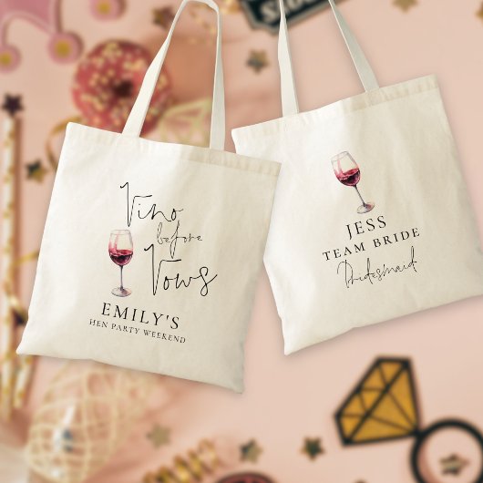 Tote Bag Vino Before Vows Bridesmaid Nom Hen Party Week-end