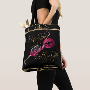 Tote Bag Vins et jolies lèvres roses - Marbre