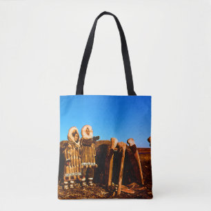 Tote Bag Vintage Alaska Fur vêtu eskimo arctique sod igloo