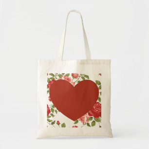 Tote Bag Vintage Big Red Heart et Flowers Arrière - plan