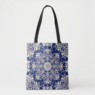 Tote Bag Vintage Bleu : Elégant Motif sans couture.