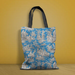 Tote Bag Vintage bleu turquoise chic toile de jouy imprimé