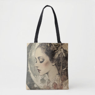 Tote Bag Vintage Boho Sideview femme et Crescent Moon
