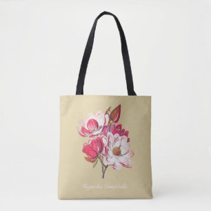 Tote Bag Vintage Botanique Magnolia Fleurs Roses Beige