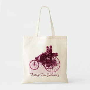 Tote Bag ViNTAGE CARS GATHERING red purple pink